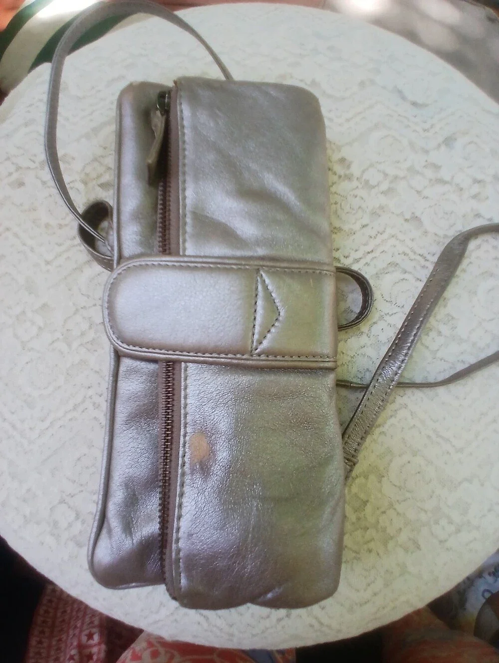 Latico Genuine Leather Metallic Taupe Crossbody Clutch Bag - Picture 4 of 11